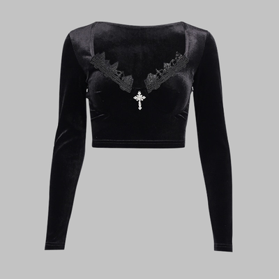 Tops Gothiques Noirs Dentelle Femme